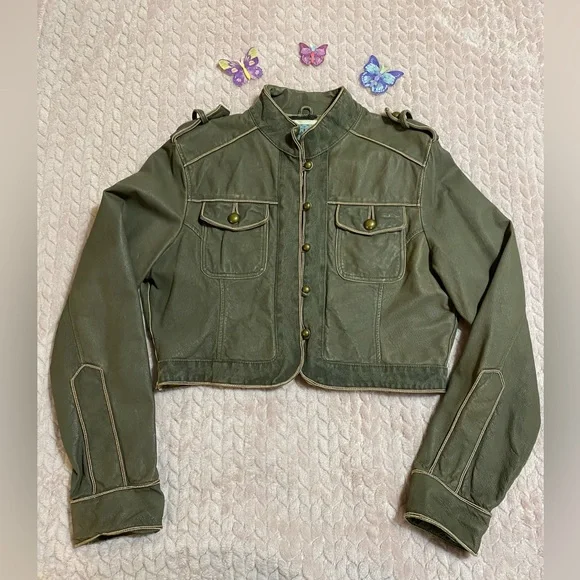 Wilson’s Leather Olive Green Cropped Military Jacket Size Large - Picture 1 of 12